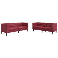 vidaXL 2-tlg. Chesterfield-Sofa-Set Weinrot Kunstleder