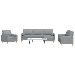 vidaXL 4-tlg. Sofagarnitur mit Fußhocker & Dekokissen Hellgrau Stoff