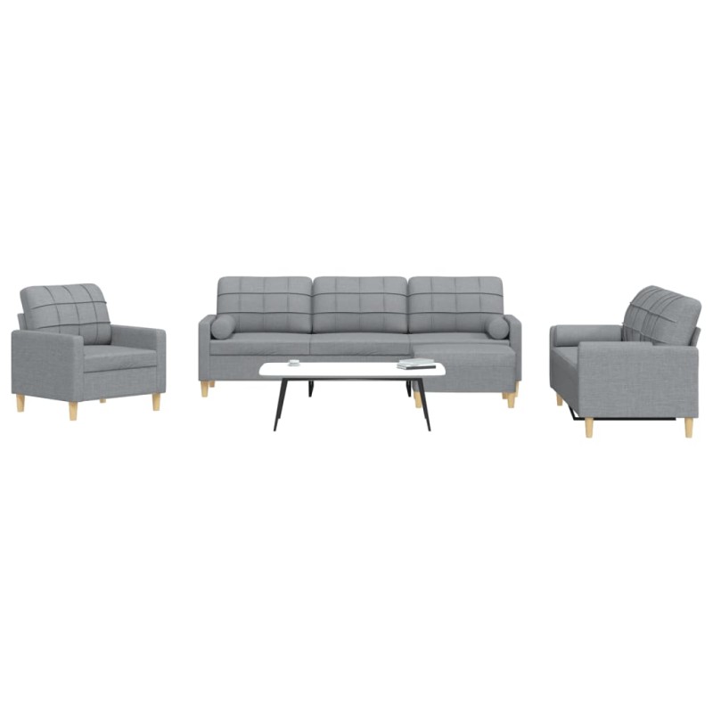 vidaXL 4-tlg. Sofagarnitur mit Fußhocker & Dekokissen Hellgrau Stoff vidaXL 4-tlg. Sofagarnitur mit Fußhocker & Dekokissen Hellgrau Stoff