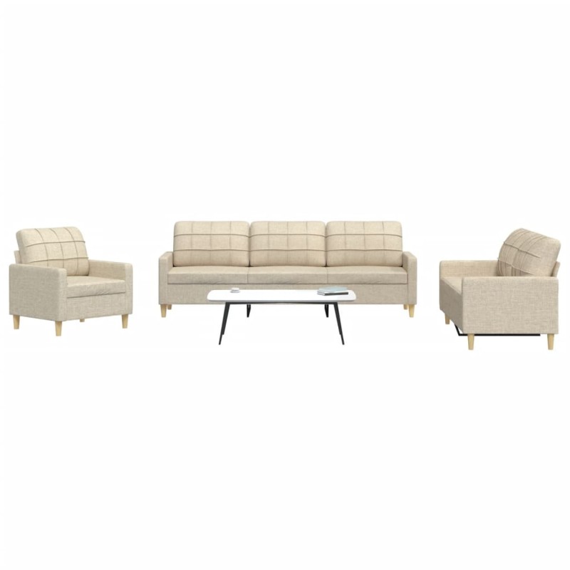vidaXL 3-tlg. Sofagarnitur Creme Stoff vidaXL 3-tlg. Sofagarnitur Creme Stoff