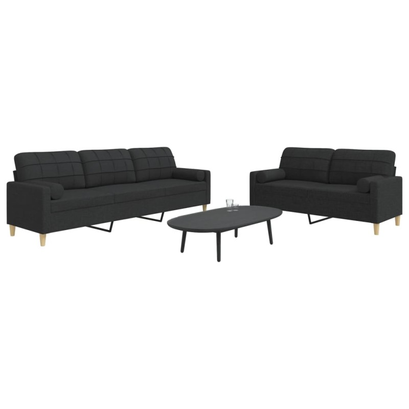 vidaXL 2-tlg. Sofagarnitur mit Dekokissen Schwarz Stoff vidaXL 2-tlg. Sofagarnitur mit Dekokissen Schwarz Stoff
