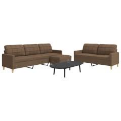 vidaXL 3-tlg. Sofagarnitur mit Fußhocker Braun Stoff