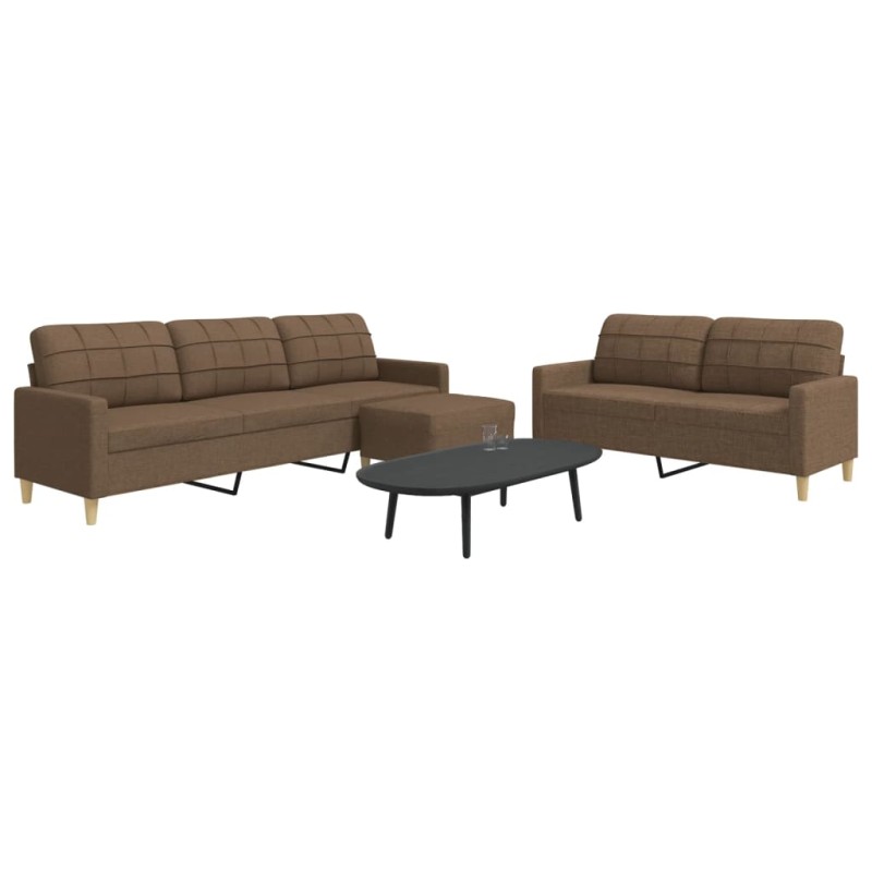 vidaXL 3-tlg. Sofagarnitur mit Fußhocker Braun Stoff vidaXL 3-tlg. Sofagarnitur mit Fußhocker Braun Stoff