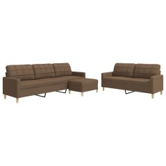 vidaXL 3-tlg. Sofagarnitur mit Fußhocker Braun Stoff