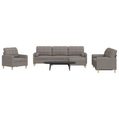 vidaXL 4-tlg. Sofagarnitur mit Fußhocker & Dekokissen Taupe Stoff