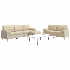 vidaXL 3-tlg. Sofagarnitur mit Fußhocker & Dekokissen Creme Stoff