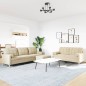 vidaXL 3-tlg. Sofagarnitur mit Fußhocker & Dekokissen Creme Stoff vidaXL 3-tlg. Sofagarnitur mit Fußhocker & Dekokissen Creme Stoff
