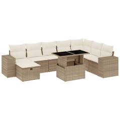 vidaXL 9-tlg. Garten-Sofagarnitur mit Kissen Beige Poly Rattan