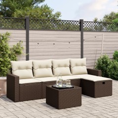 vidaXL 6-tlg. Garten-Sofagarnitur mit Kissen Braun Poly Rattan