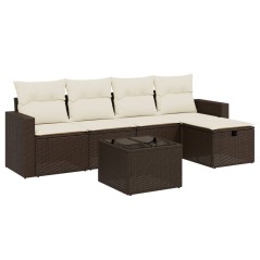 vidaXL 6-tlg. Garten-Sofagarnitur mit Kissen Braun Poly Rattan