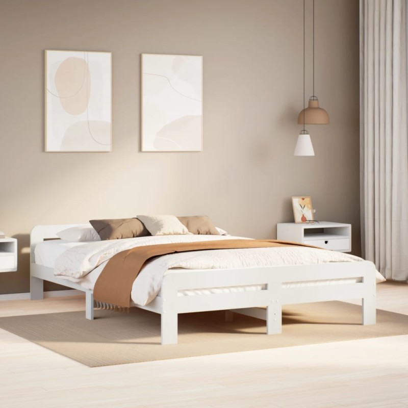 vidaXL Massivholzbett ohne Matratze Weiß 150x200 cm Kiefernholz vidaXL Massivholzbett ohne Matratze Weiß 150x200 cm Kiefernholz