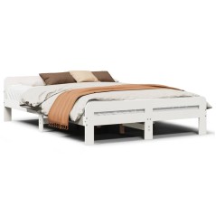 vidaXL Massivholzbett ohne Matratze Weiß 150x200 cm Kiefernholz