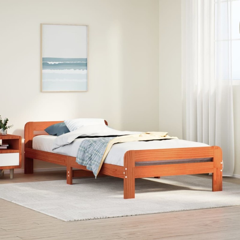 vidaXL Massivholzbett ohne Matratze Wachsbraun 75x190 cm Kiefernholz vidaXL Massivholzbett ohne Matratze Wachsbraun 75x190 cm Kiefernholz
