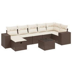 vidaXL 8-tlg. Garten-Sofagarnitur mit Kissen Braun Poly Rattan