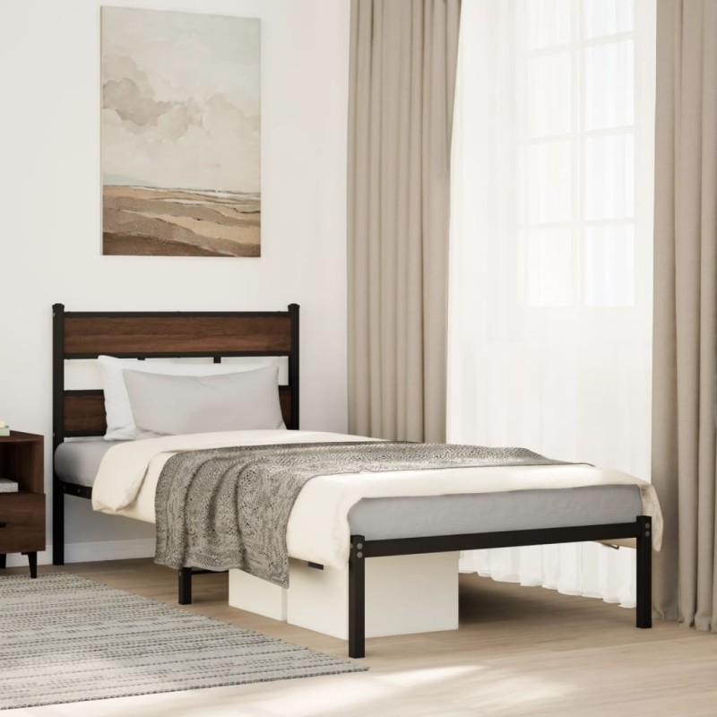vidaXL Bettgestell ohne Matratze mit Kopfteil Braun Eiche 75x190 cm vidaXL Bettgestell ohne Matratze mit Kopfteil Braun Eiche 75x190 cm