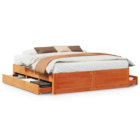 vidaXL Massivholzbett ohne Matratze mit Schubladen Braun 180x200 cm