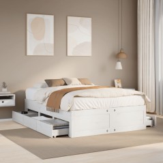 vidaXL Massivholzbett ohne Matratze mit Schubladen Weiß 140x200 cm