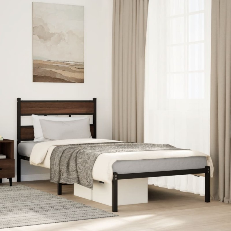 vidaXL Bettgestell ohne Matratze mit Kopfteil Braun Eiche 90x190 cm vidaXL Bettgestell ohne Matratze mit Kopfteil Braun Eiche 90x190 cm