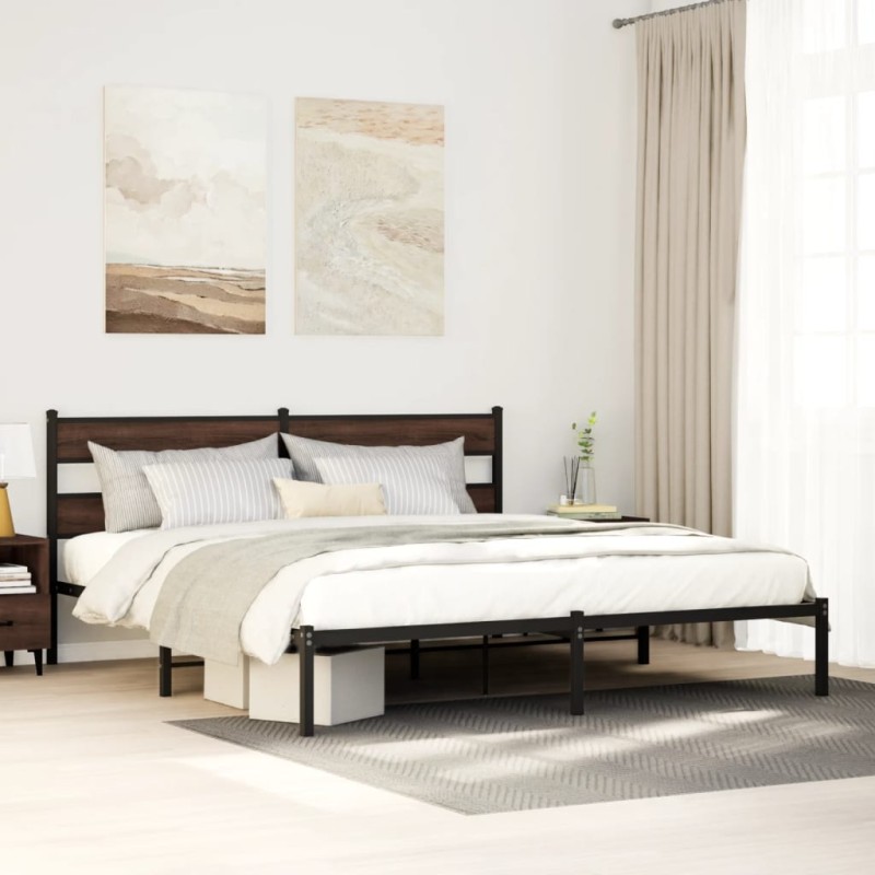 vidaXL Bettgestell ohne Matratze mit Kopfteil Braun Eiche 190x200 cm vidaXL Bettgestell ohne Matratze mit Kopfteil Braun Eiche 190x200 cm