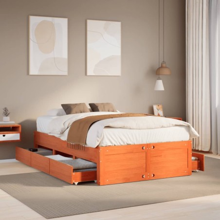vidaXL Massivholzbett ohne Matratze mit Schubladen Braun 120x190 cm