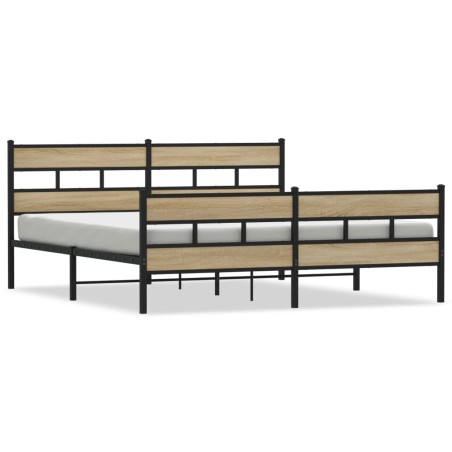 vidaXL Metallbett ohne Matratze Sonoma-Eiche 180x200 cm