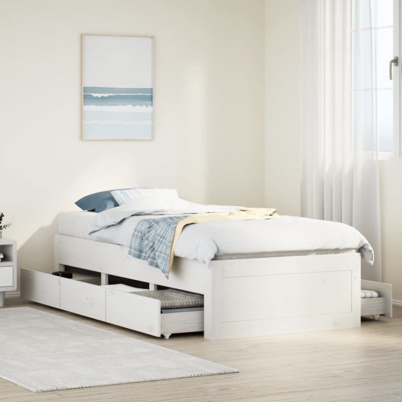 vidaXL Massivholzbett ohne Matratze mit Schubladen Weiß 90x190 cm vidaXL Massivholzbett ohne Matratze mit Schubladen Weiß 90x190 cm
