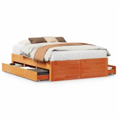 vidaXL Massivholzbett ohne Matratze mit Schubladen Braun 140x190 cm