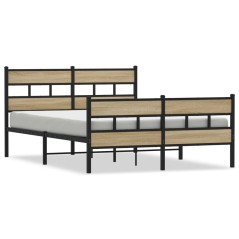 vidaXL Metallbett ohne Matratze Sonoma-Eiche 150x200 cm