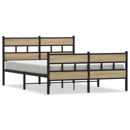 vidaXL Metallbett ohne Matratze Sonoma-Eiche 150x200 cm