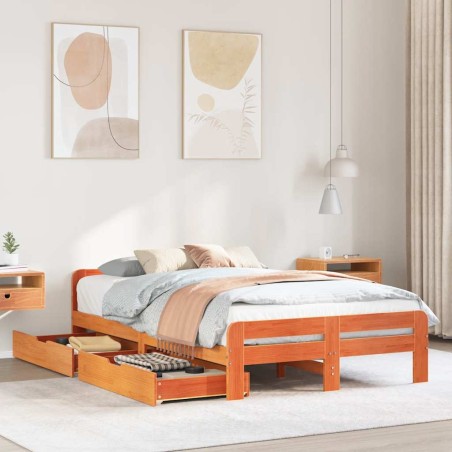 vidaXL Massivholzbett ohne Matratze Wachsbraun 135x190 cm Kiefernholz