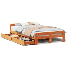 vidaXL Massivholzbett ohne Matratze Wachsbraun 135x190 cm Kiefernholz