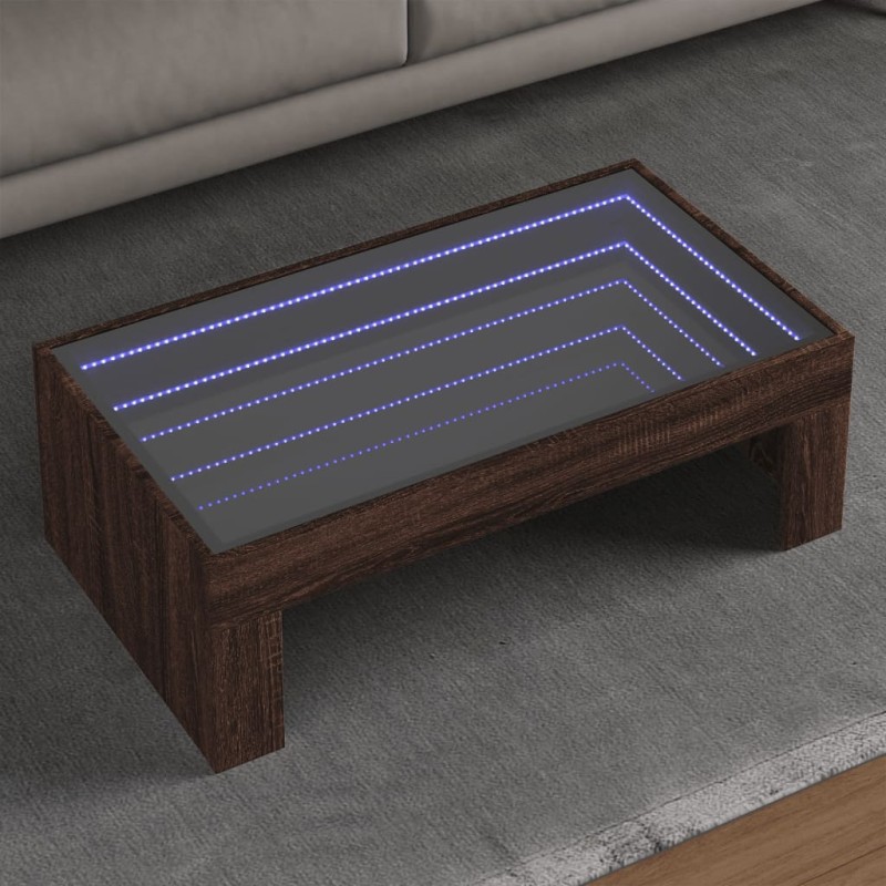vidaXL Couchtisch mit Infinity-LED Braun Eichen-Optik 90x50x30 cm vidaXL Couchtisch mit Infinity-LED Braun Eichen-Optik 90x50x30 cm