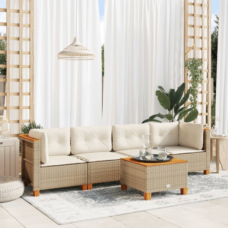 vidaXL 5-tlg. Garten-Sofagarnitur mit Kissen Beige Poly Rattan vidaXL 5-tlg. Garten-Sofagarnitur mit Kissen Beige Poly Rattan