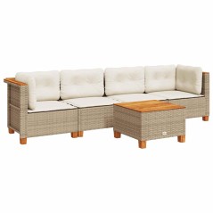 vidaXL 5-tlg. Garten-Sofagarnitur mit Kissen Beige Poly Rattan