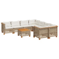 vidaXL 9-tlg. Garten-Sofagarnitur mit Kissen Beige Poly Rattan
