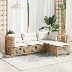 vidaXL 4-tlg. Garten-Sofagarnitur mit Kissen Beige Poly Rattan