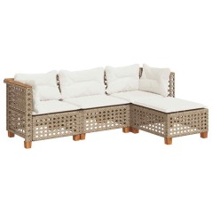 vidaXL 4-tlg. Garten-Sofagarnitur mit Kissen Beige Poly Rattan