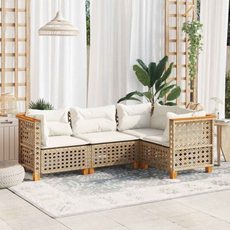 vidaXL 4-tlg. Garten-Sofagarnitur mit Kissen Beige Poly Rattan