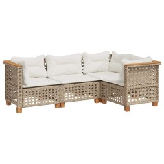 vidaXL 4-tlg. Garten-Sofagarnitur mit Kissen Beige Poly Rattan