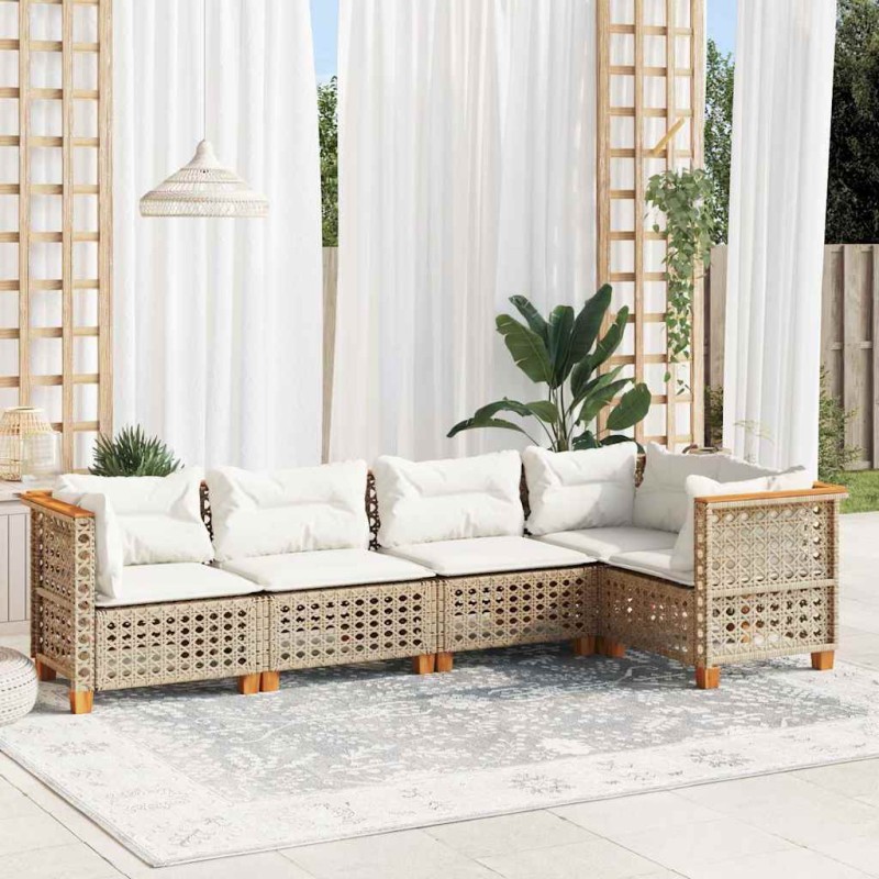vidaXL 5-tlg. Garten-Sofagarnitur mit Kissen Beige Poly Rattan vidaXL 5-tlg. Garten-Sofagarnitur mit Kissen Beige Poly Rattan