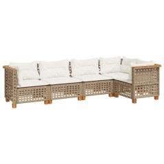 vidaXL 5-tlg. Garten-Sofagarnitur mit Kissen Beige Poly Rattan