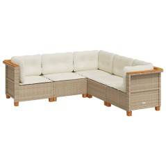 vidaXL 5-tlg. Garten-Sofagarnitur mit Kissen Beige Poly Rattan