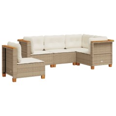 vidaXL 5-tlg. Garten-Sofagarnitur mit Kissen Beige Poly Rattan