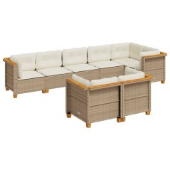 vidaXL 8-tlg. Garten-Sofagarnitur mit Kissen Beige Poly Rattan