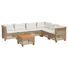 vidaXL 7-tlg. Garten-Sofagarnitur mit Kissen Beige Poly Rattan