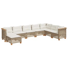 vidaXL 8-tlg. Garten-Sofagarnitur mit Kissen Beige Poly Rattan