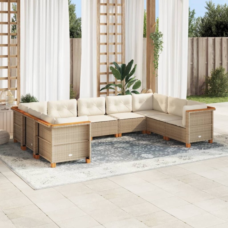 vidaXL 9-tlg. Garten-Sofagarnitur mit Kissen Beige Poly Rattan vidaXL 9-tlg. Garten-Sofagarnitur mit Kissen Beige Poly Rattan
