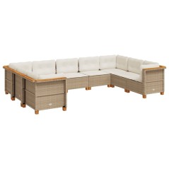 vidaXL 9-tlg. Garten-Sofagarnitur mit Kissen Beige Poly Rattan