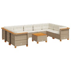 vidaXL 10-tlg. Garten-Sofagarnitur mit Kissen Beige Poly Rattan