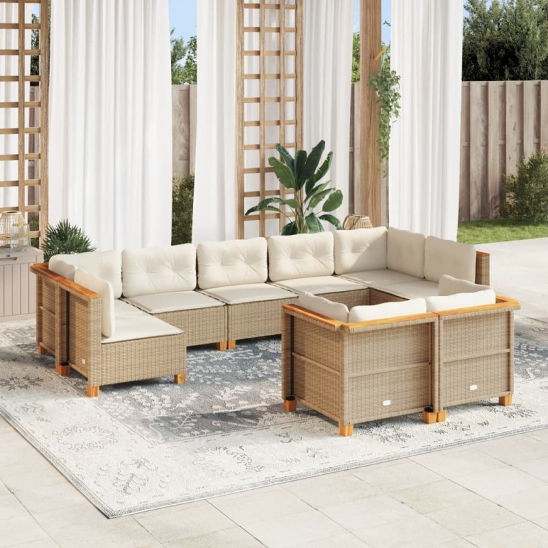vidaXL 9-tlg. Garten-Sofagarnitur mit Kissen Beige Poly Rattan vidaXL 9-tlg. Garten-Sofagarnitur mit Kissen Beige Poly Rattan